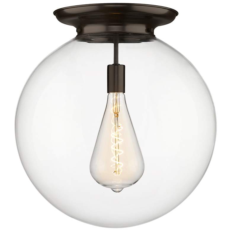 Image 1 Beacon 17.75" Wide Oiled Brass Flush Mount With Clear Glass Shade