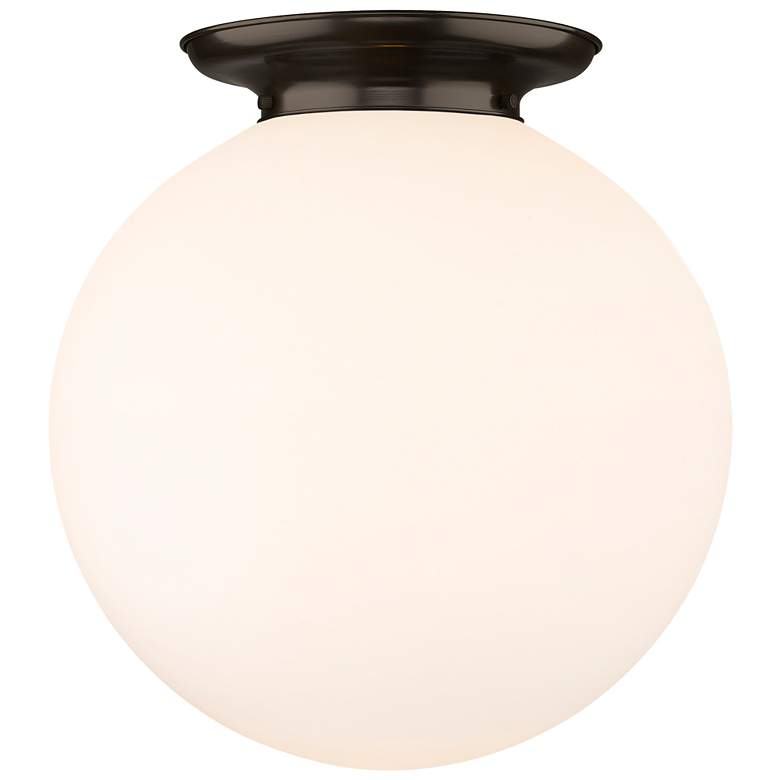Image 1 Beacon 17.75" Wide Oiled Brass Flush Mount With Matte White Glass Shad