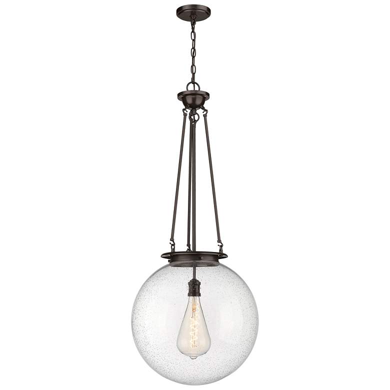 Image 1 Beacon 17.75" Wide Oiled Brass Pendant With Seedy Glass Shade