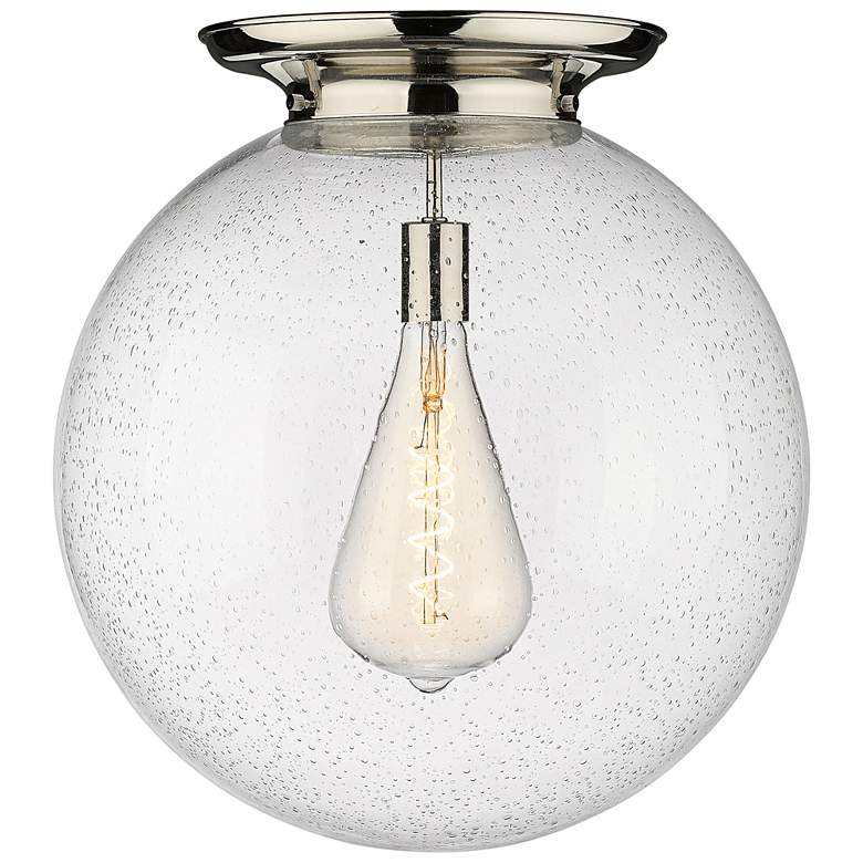 Image 1 Beacon 17.75 inch Wide Polished Nickel Flush Mount With Seedy Glass Shade