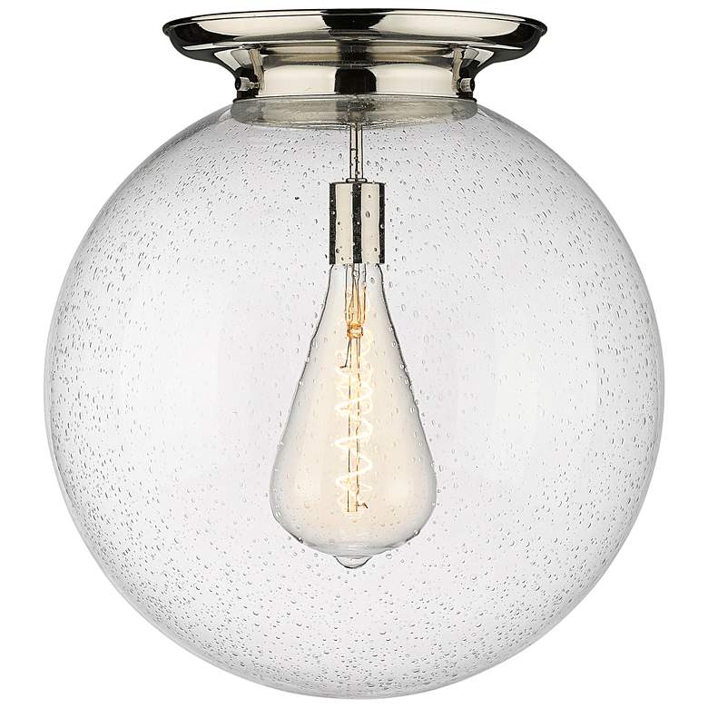 Image 1 Beacon 17.75" Wide Polished Nickel Flush Mount With Seedy Glass Shade