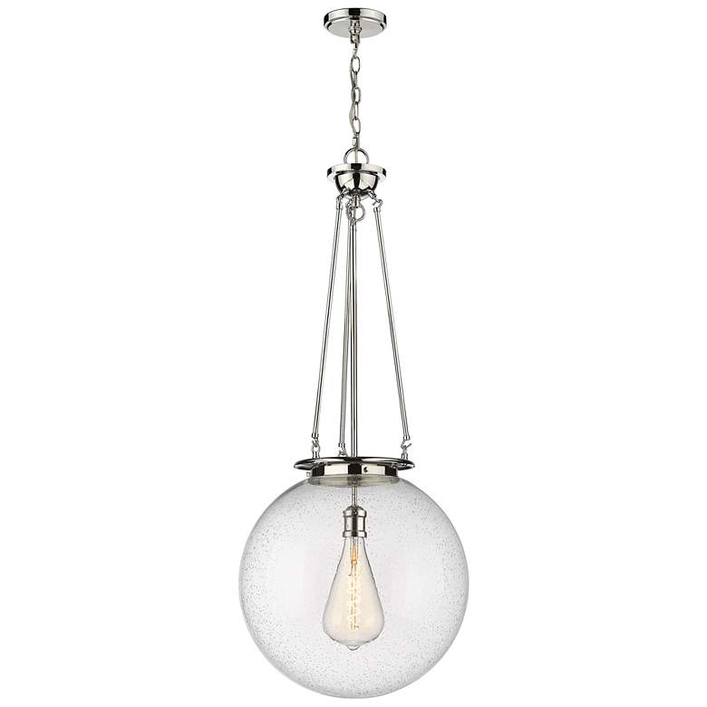 Image 1 Beacon 17.75 inch Wide Polished Nickel Pendant With Seedy Glass Shade