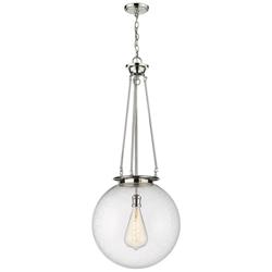 Beacon 17.75&quot; Wide Polished Nickel Pendant With Seedy Glass Shade