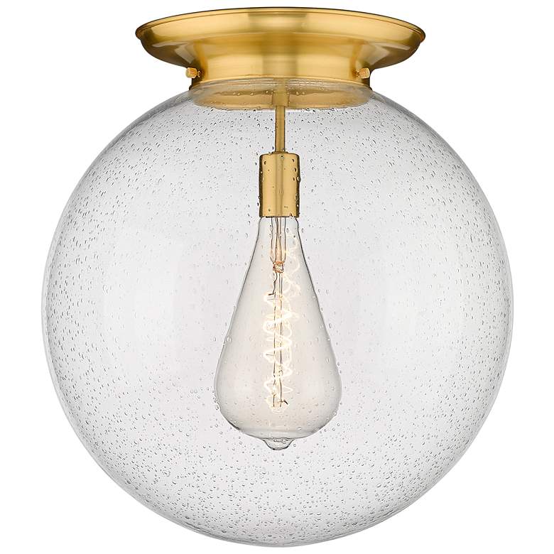 Image 1 Beacon 17.75" Wide Satin Gold Flush Mount With Seedy Glass Shade