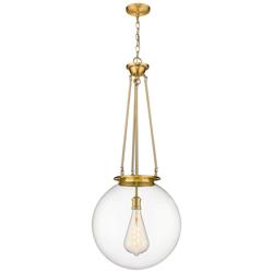 Beacon 17.75&quot; Wide Satin Gold Pendant With Clear Glass Shade