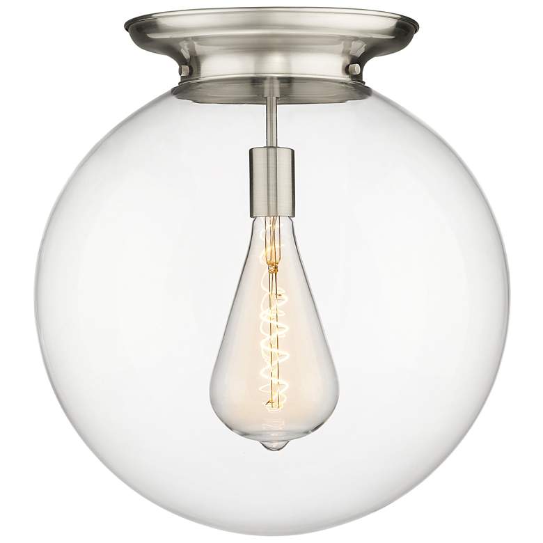 Image 1 Beacon 17.75" Wide Satin Nickel Flush Mount With Clear Glass Shade