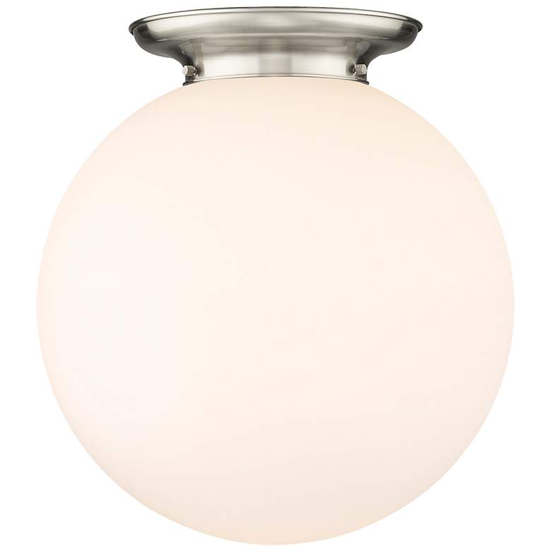 Image 1 Beacon 17.75" Wide Satin Nickel Flush Mount With Matte White Glass Sha