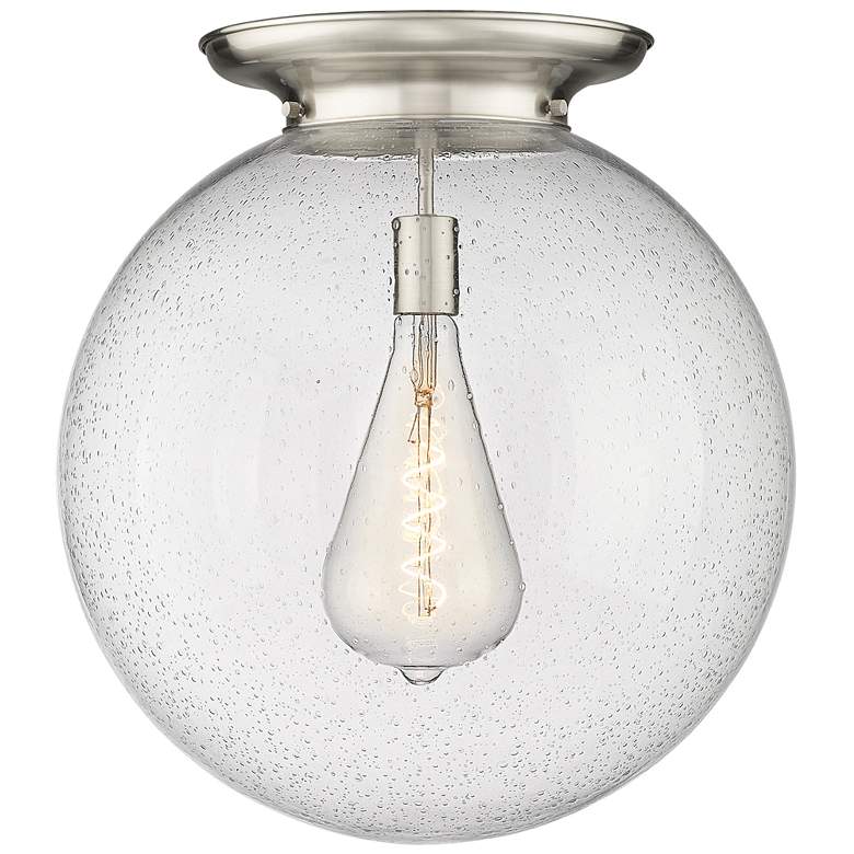 Image 1 Beacon 17.75" Wide Satin Nickel Flush Mount With Seedy Glass Shade