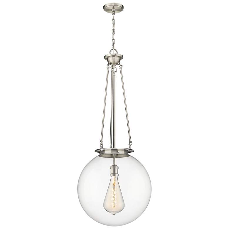 Image 1 Beacon 17.75 inch Wide Satin Nickel Pendant With Clear Glass Shade