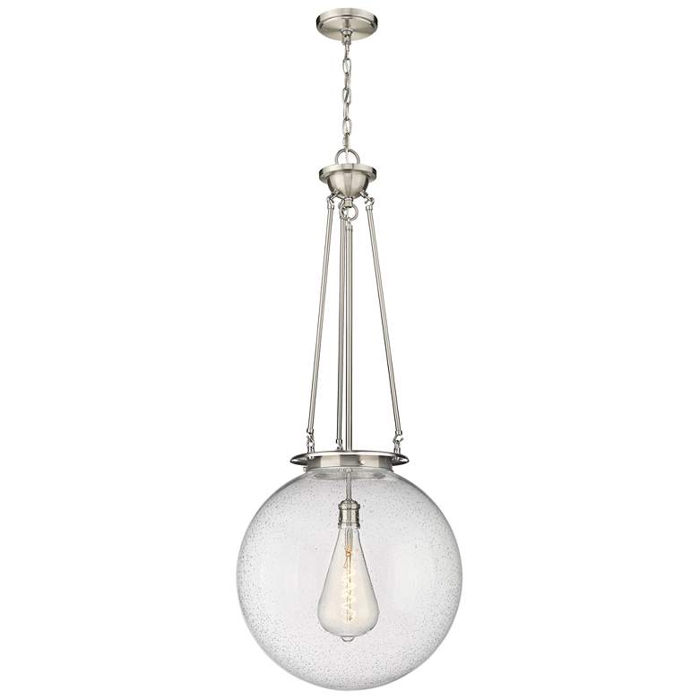 Image 1 Beacon 17.75 inch Wide Satin Nickel Pendant With Seedy Glass Shade