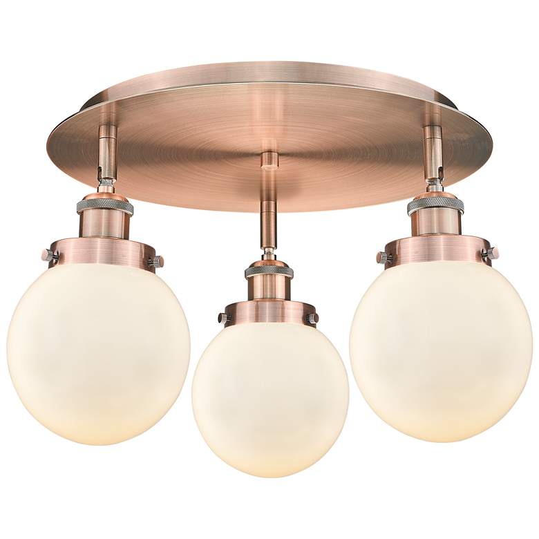 Image 1 Beacon 17.75"W 3 Light Antique Copper Flush Mount w/ White Shade