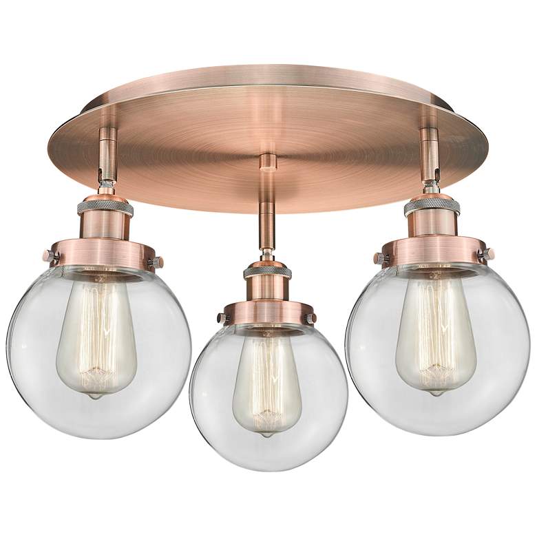 Image 1 Beacon 17.75"W 3 Light Antique Copper Flush Mount With Clear Glass Sha