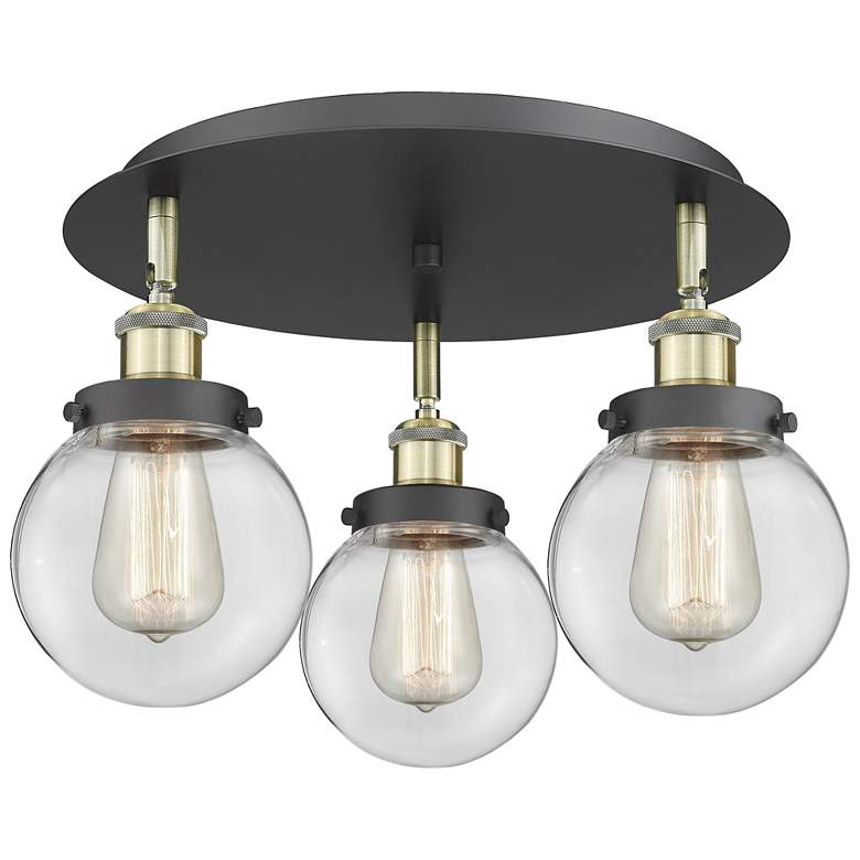 Image 1 Beacon 17.75"W 3 Light Black Antique Brass Flush Mount w/ Clear Glass