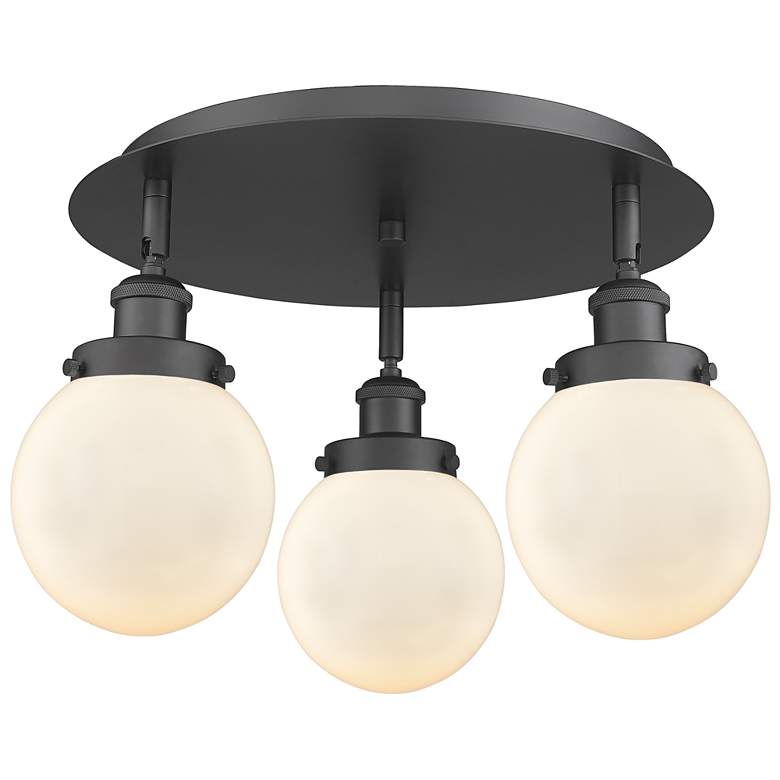 Image 1 Beacon 17.75"W 3 Light Matte Black Flush Mount With Matte White Glass