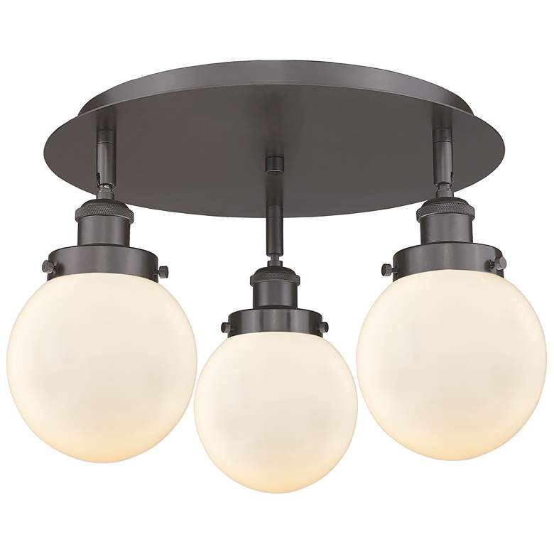 Image 1 Beacon 17.75"W 3 Light Oil Rubbed Bronze Flush Mount w/ White Shade