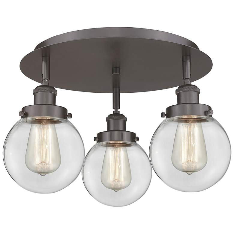 Image 1 Beacon 17.75"W 3 Light Oil Rubbed Bronze Flush Mount With Clear Glass 