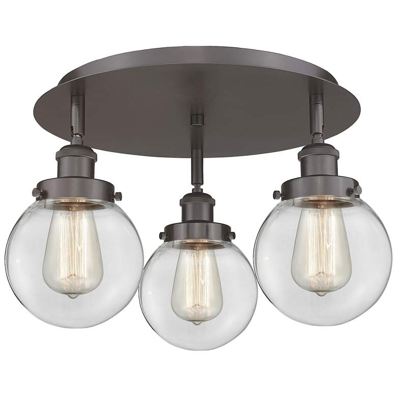 Image 1 Beacon 17.75"W 3 Light Oil Rubbed Bronze Flush Mount With Clear Glass