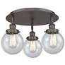 Beacon 17.75"W 3 Light Oil Rubbed Bronze Flush Mount With Seedy Glass 