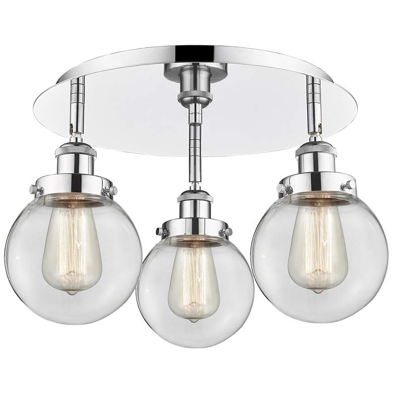 Image 1 Beacon 17.75"W 3 Light Polished Chrome Flush Mount With Clear Glass Sh