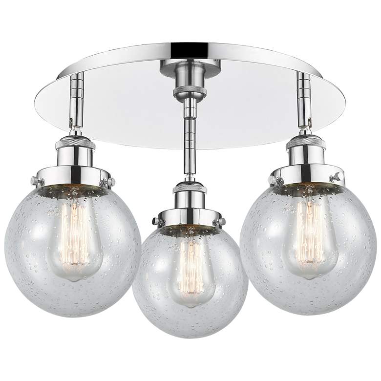 Image 1 Beacon 17.75"W 3 Light Polished Chrome Flush Mount With Seedy Glass Sh