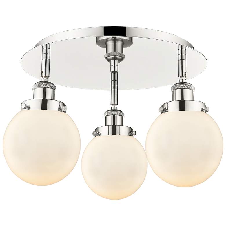 Image 1 Beacon 17.75"W 3 Light Polished Nickel Flush Mount w/ White Shade