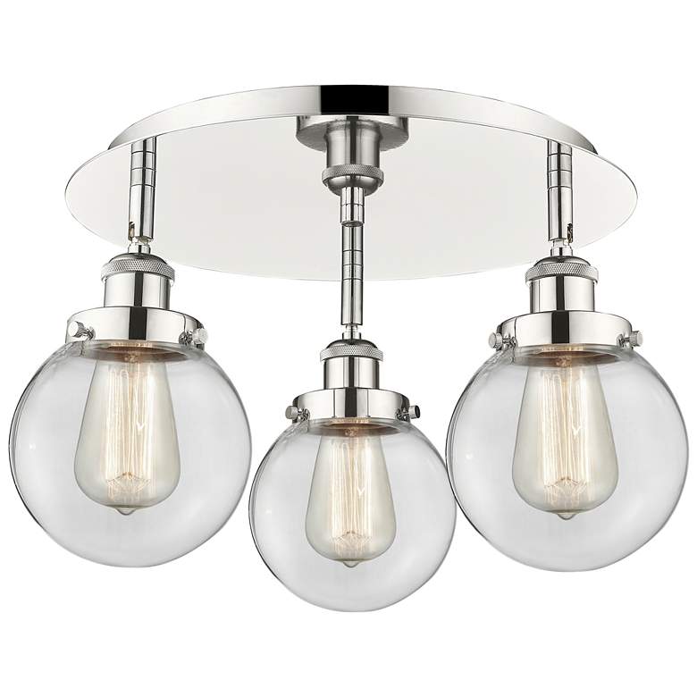 Image 1 Beacon 17.75"W 3 Light Polished Nickel Flush Mount With Clear Glass Sh