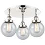Beacon 17.75"W 3 Light Polished Nickel Flush Mount With Seedy Glass Sh
