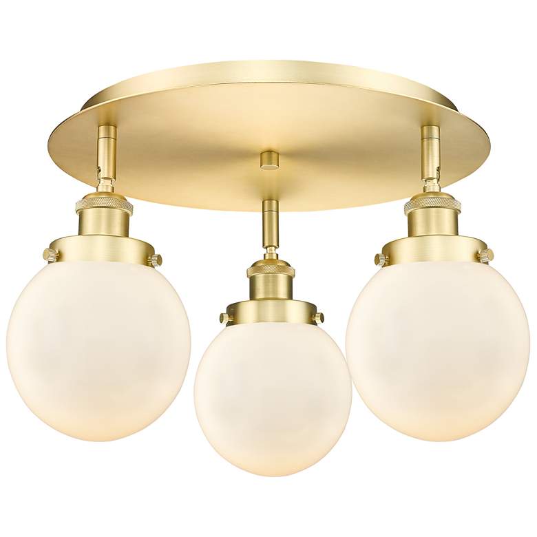 Image 1 Beacon 17.75"W 3 Light Satin Gold Flush Mount With Matte White Glass S