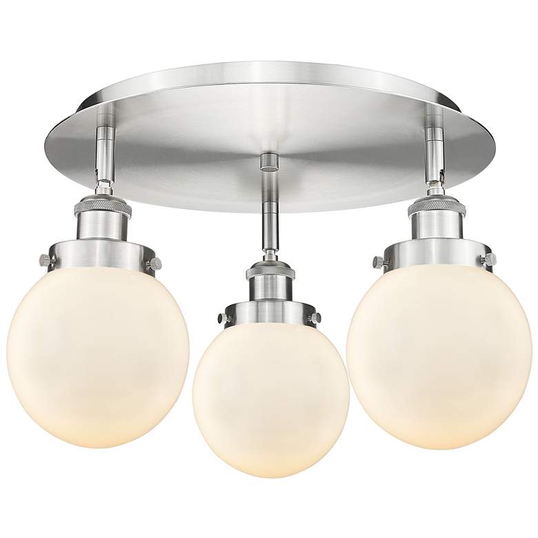 Image 1 Beacon 17.75"W 3 Light Satin Nickel Flush Mount w/ Matte White Glass S