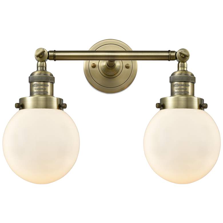 Image 1 Beacon 17" 2-Light Antique Brass Bath Light w/ Matte White Shade