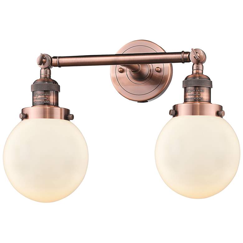 Image 1 Beacon 17" 2-Light Antique Copper Bath Light w/ Matte White Shade