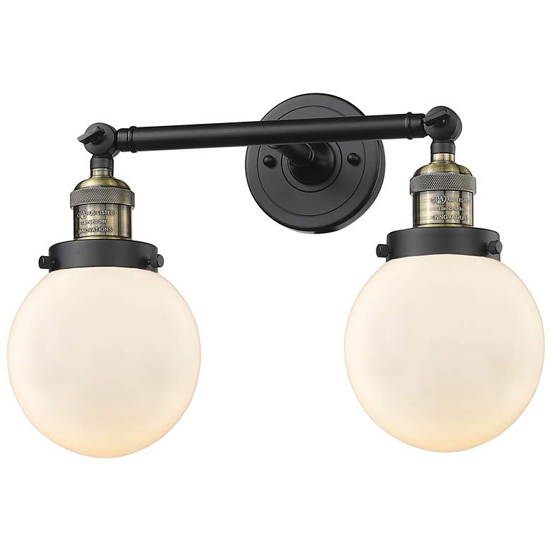 Image 1 Beacon 17" 2-Light Black Antique Brass Bath Light w/ Matte White Shade