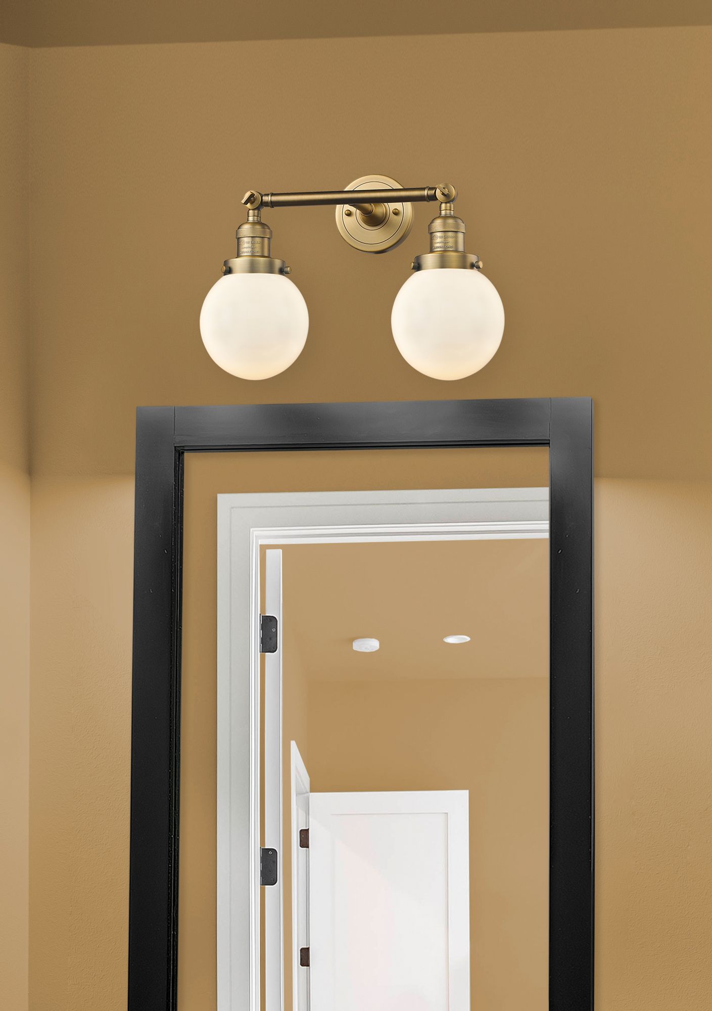 Image 5 Beacon 17" 2-Light Brushed Brass Bath Light w/ Matte White Shade more views
