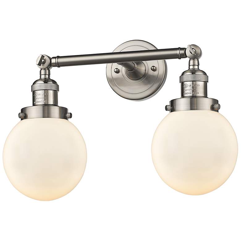 Image 1 Beacon 17" 2-Light Brushed Satin Nickel Bath Light w/ Matte White Shad