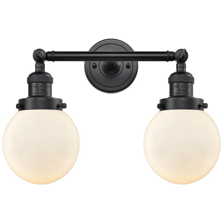 Image 1 Beacon 17" 2-Light Matte Black Bath Light w/ Matte White Shade