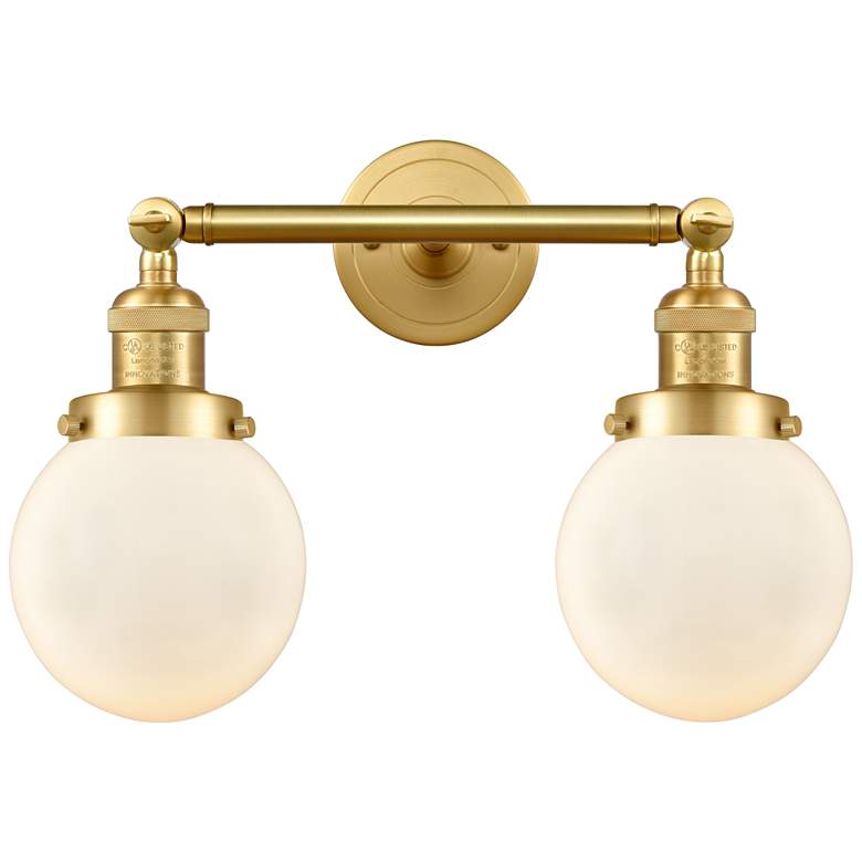 Image 1 Beacon 17" 2-Light Satin Gold Bath Light w/ Matte White Shade
