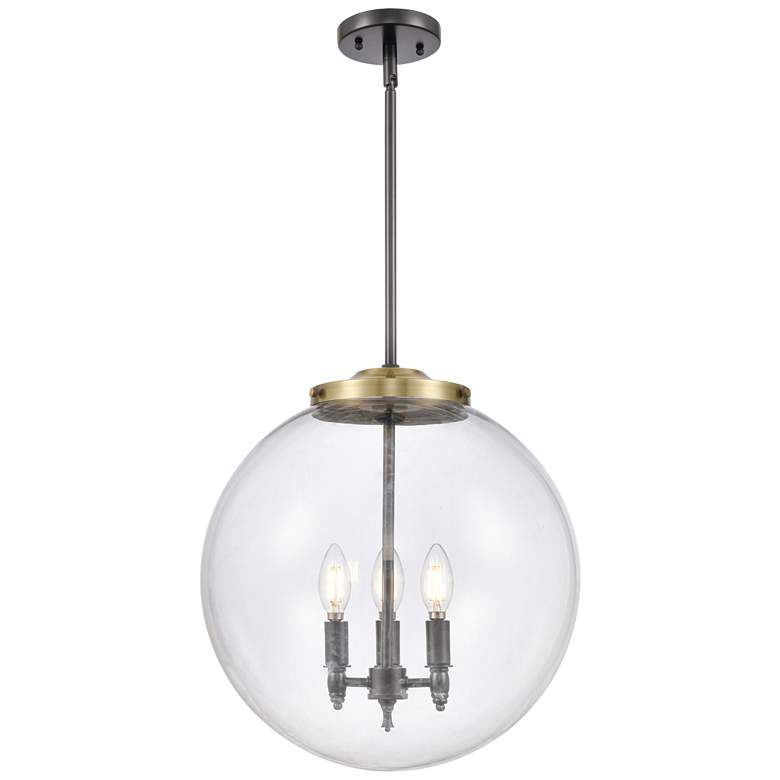 Image 1 Beacon 17" 3 Light Black Brass LED Pendant w/ Clear Shade