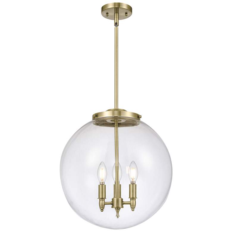 Image 1 Beacon 17" 3 Light Brass LED Pendant w/ Clear Shade