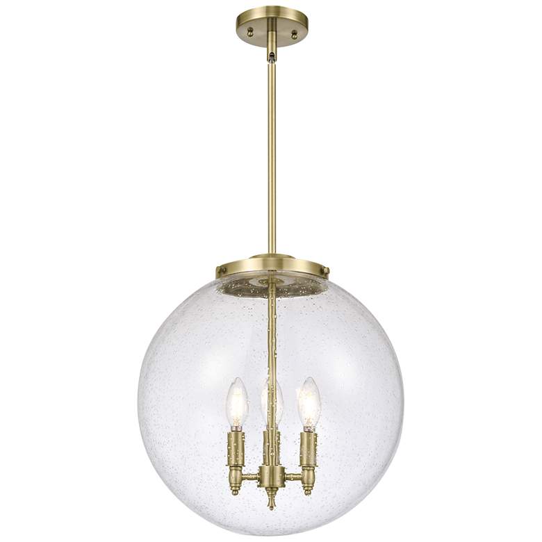 Image 1 Beacon 17" 3 Light Brass LED Pendant w/ Seedy Shade