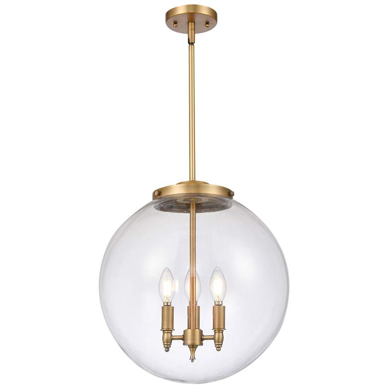 Image 1 Beacon 17 inch 3 Light Brushed Brass LED Pendant w/ Clear Shade