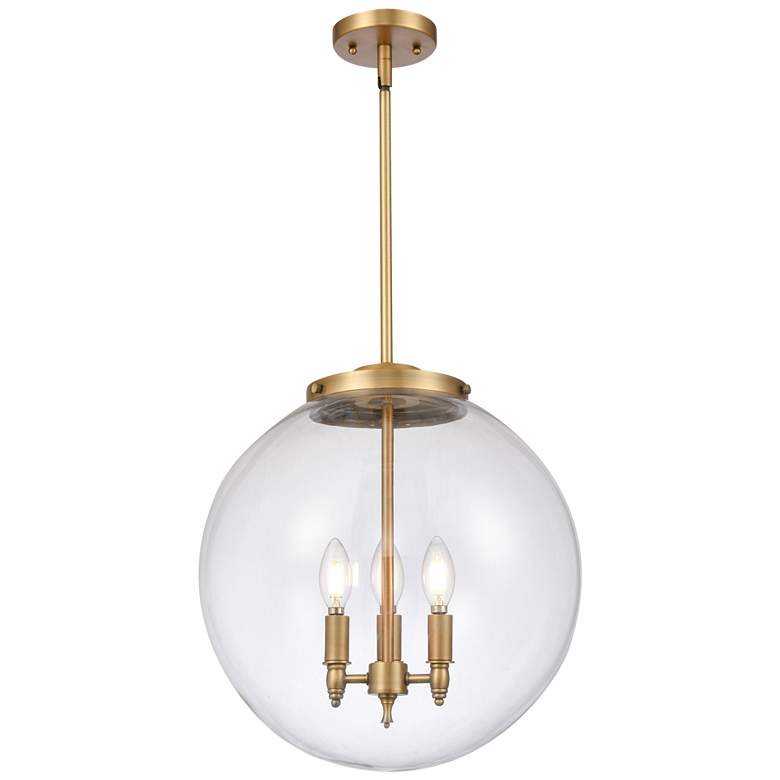 Image 1 Beacon 17" 3 Light Brushed Brass Pendant w/ Clear Shade