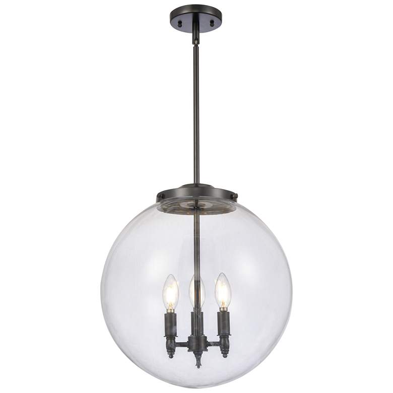 Image 1 Beacon 17" 3 Light Matte Black LED Pendant w/ Clear Shade