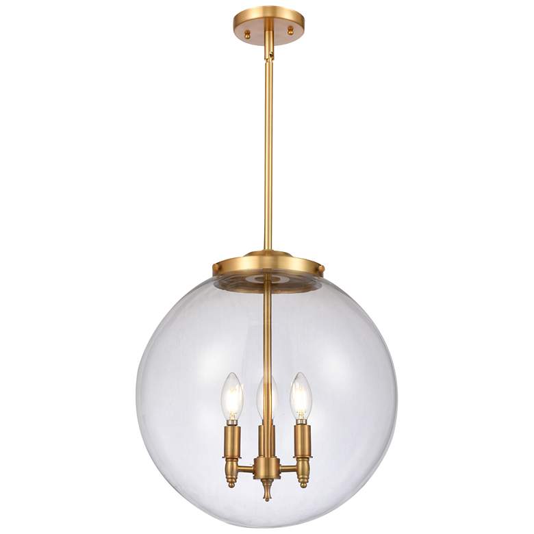 Image 1 Beacon 17 inch 3 Light Satin Gold LED Pendant w/ Clear Shade