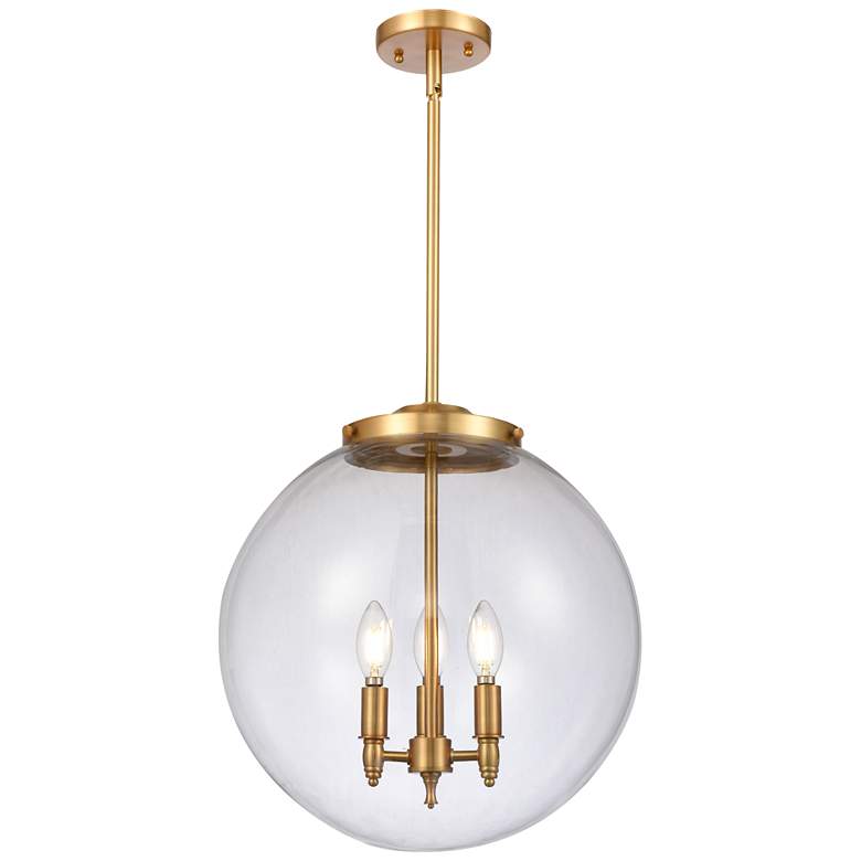 Image 1 Beacon 17" 3 Light Satin Gold LED Pendant w/ Clear Shade