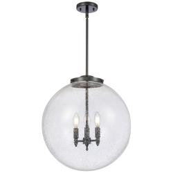 Beacon 18" 3-Light Matte Black Pendant w/ Seedy Shade