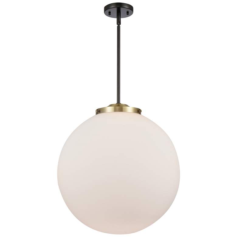 Image 1 Beacon 18"W Black Antique Brass Pendant Light w/ White Glass