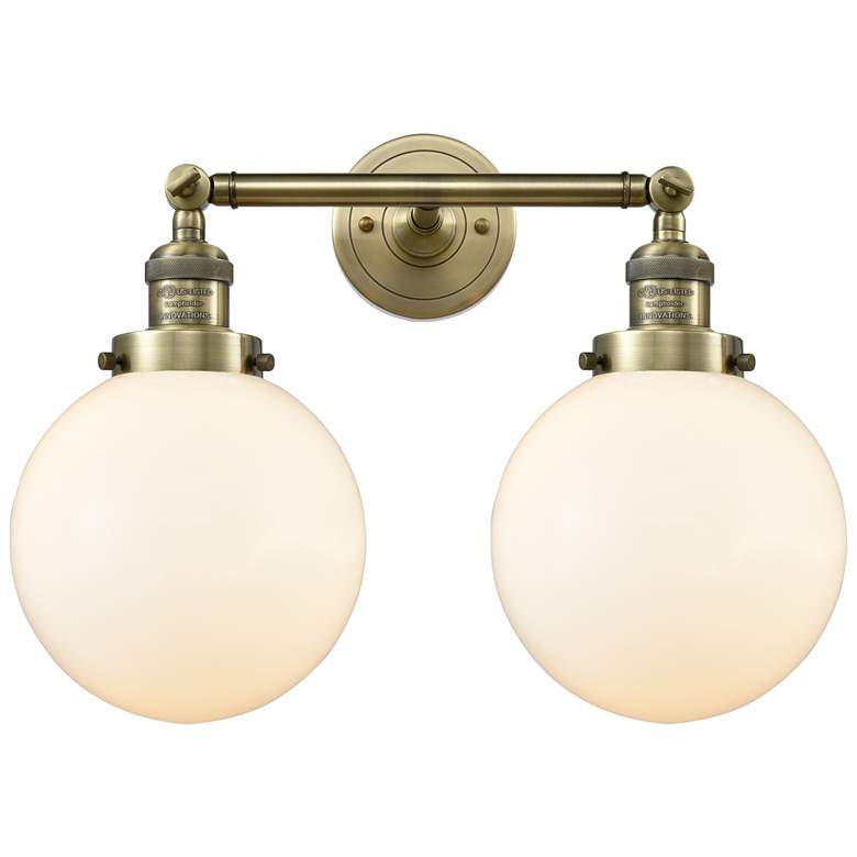 Image 1 Beacon 19" 2-Light Antique Brass Bath Light w/ Matte White Shade