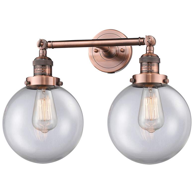 Image 1 Beacon 19" 2-Light Antique Copper Bath Light w/ Clear Shade