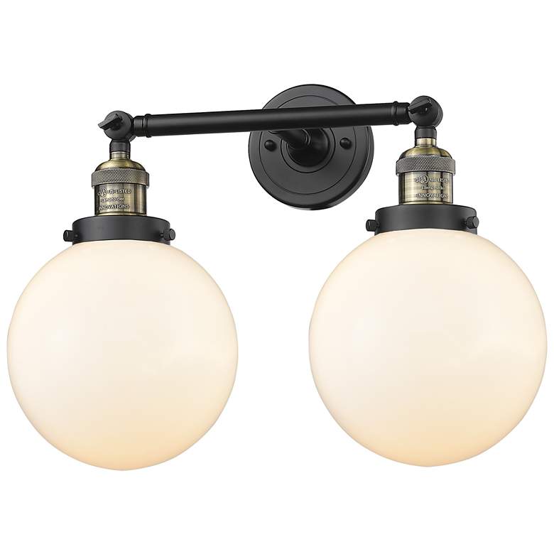 Image 1 Beacon 19" 2-Light Black Antique Brass Bath Light w/ Matte White Shade