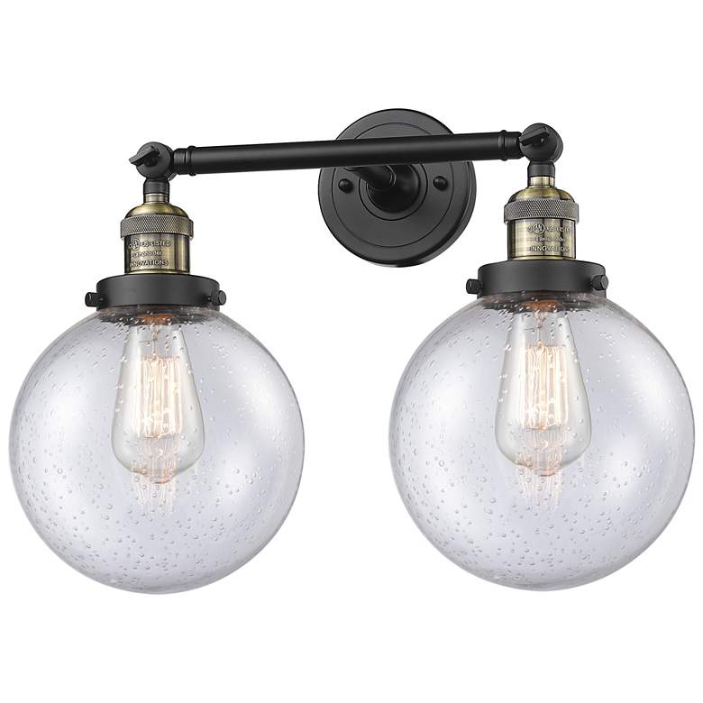 Image 1 Beacon 19" 2-Light Black Antique Brass Bath Light w/ Seedy Shade